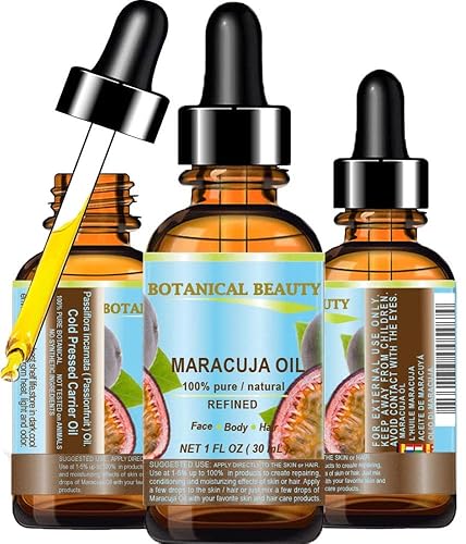 Botanical Beauty Aceite de maracuja 100% puro y natural prensado en frío sin diluir para cara, piel, cabello, cuerpo, labios, uñas ricas en vitamina
