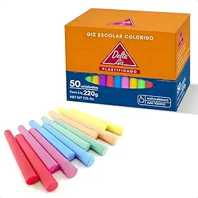 Giz De Lousa Colorido Escolar Plastificado Delta Master AntiAlérgico Caixa Com 50 unidades