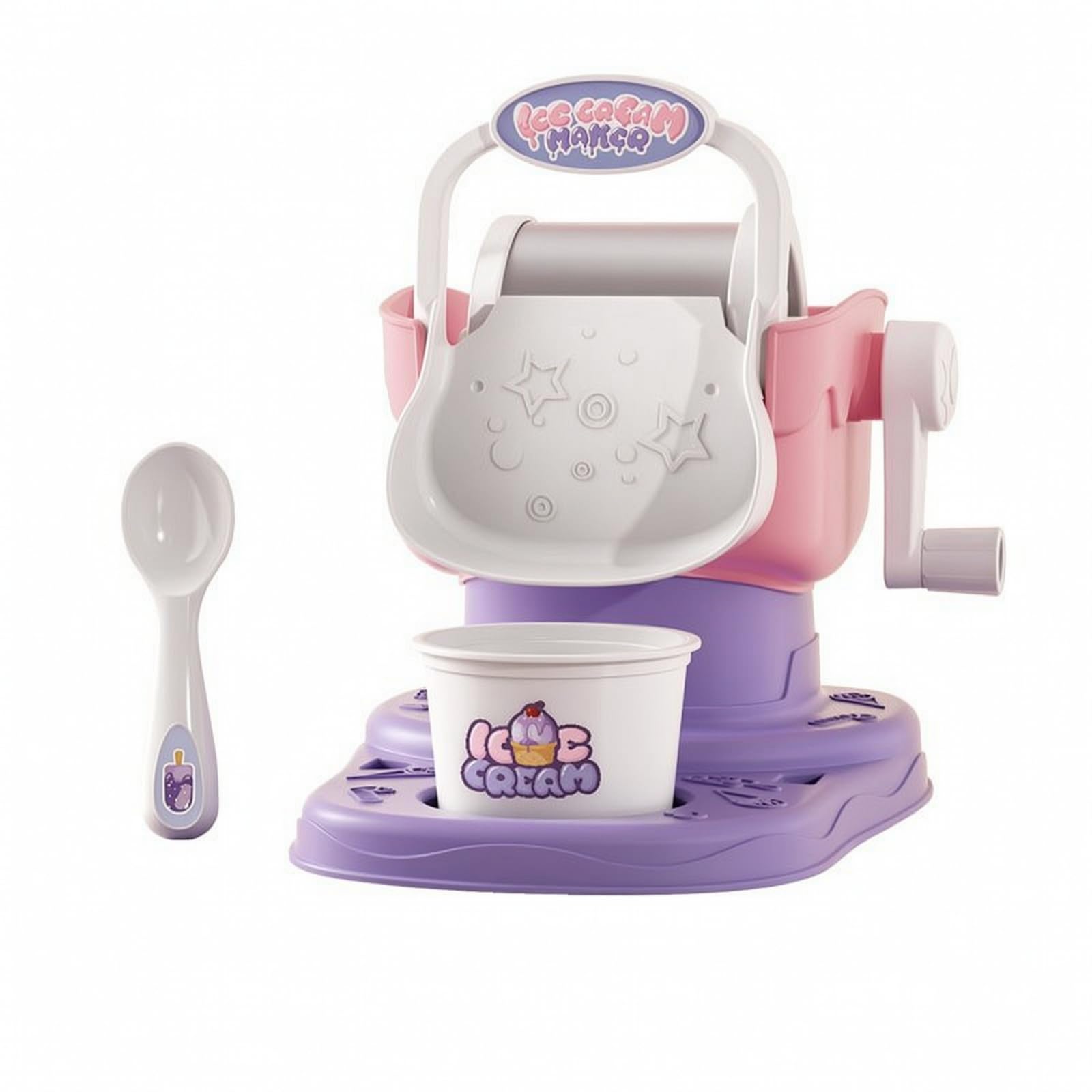 Eismaschinen-Spielset mit Becher und Löffel fördert Feinmotorik Rollenspiel Eismaschine freundlich Rollenspiel-Eiscreme-Set für Vorschul, Lila