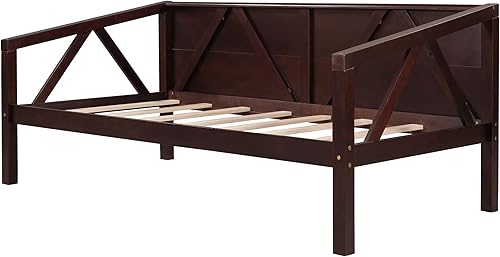 Miniatura 6 de Harper & Bright Designs Marco de madera tamaño individual, soporte de listones de madera, no necesita somier, color espresso