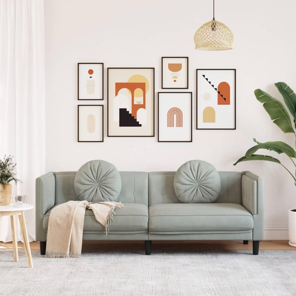 Sofá de 3 Plazas Moderno de Terciopelo, Sofá Chaise Longue con Respaldo y Cojines Acolchados, Gris Claro