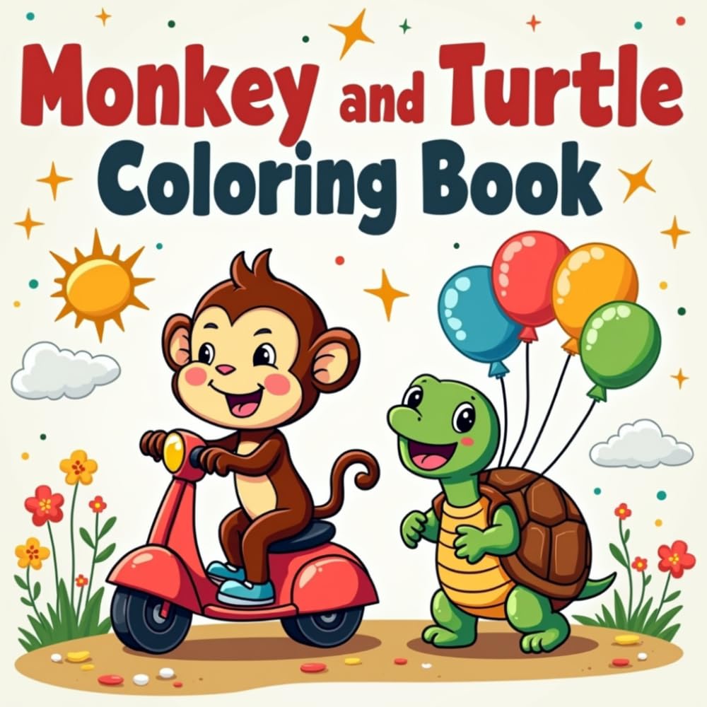 Monkey and Turtle Coloring Book for Toddlers: Cute and Simple Animal Coloring Pages – Bold and Easy Designs for Ages 2–4
