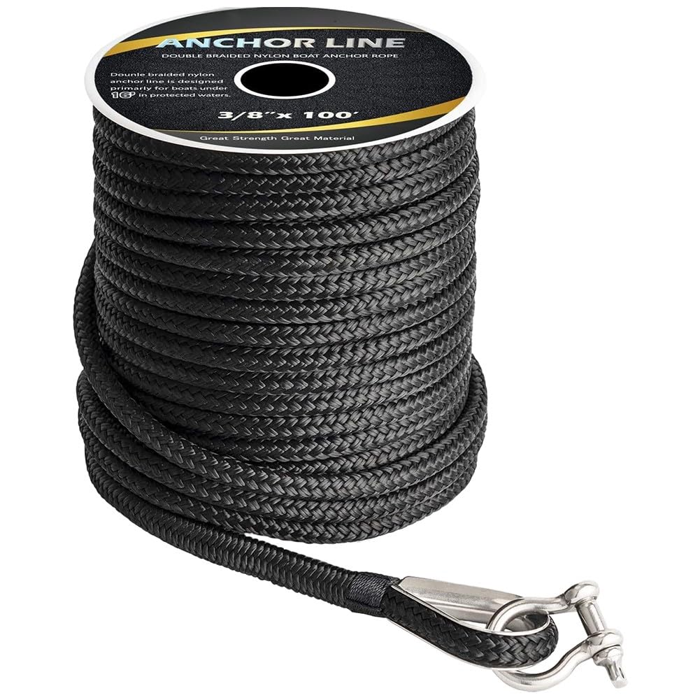 Ligne d'ancrage de bateau en nylon noir de 15,2 m, 147,3 cm pour corde d'amarrage tressée avec matériel en acier inoxydable 316 pour une utilisation marine
