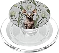 Vista 7 de Sphynx Cat White Gray Sweet Pea Summer Vintage Flower PopSockets Standard PopGrip