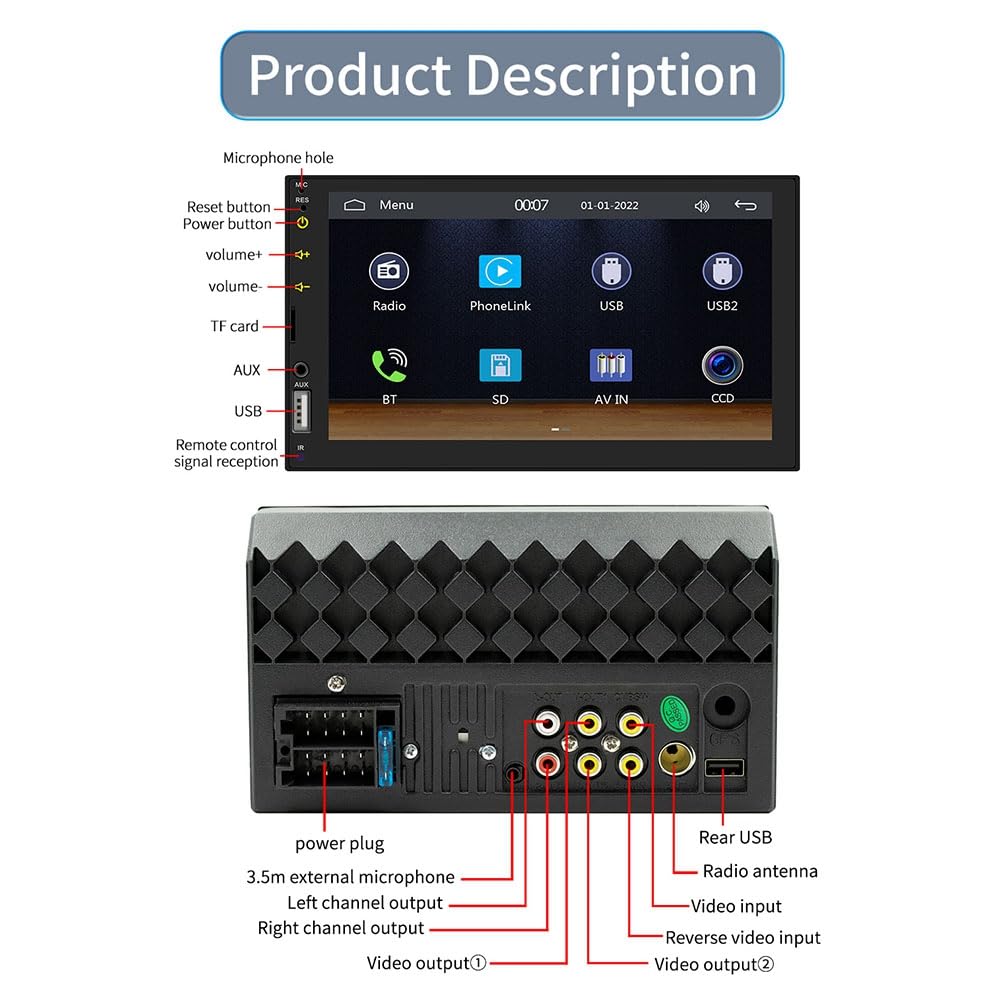 Pantalla táctil de coche de 7 pulgadas con cable CarPlay Android Auto Radio portátil Bluetooth MP5 FM Receptor Audio el host