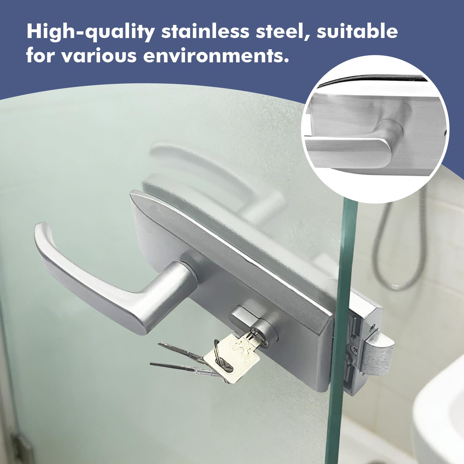 Cerradura para Puerta de Vidrio Acero Inoxidable con 3 Llaves