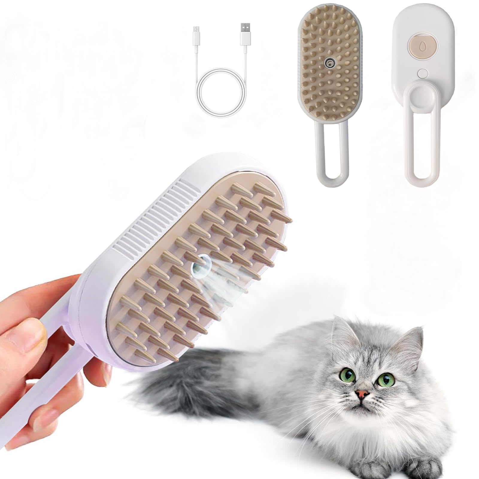 Peine de masaje para gatos con vapor,Cepillo para Gatos para Mudar de Pelo,Peine de depilación,Cepillo de Vapor para Gatos para Masaje para Desenredar Nudos y Pelos Sueltos en Animales