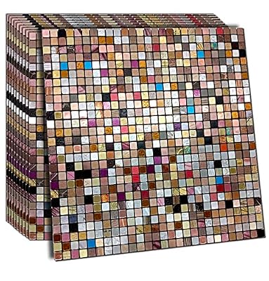XUANINY Peel and Stick Backsplash Tiles for Kitchen, Bathroom,Fireplace,Self Adhesive Metal Aluminum Mosaic (11.81"x11.81") (10, Colorful Mix)