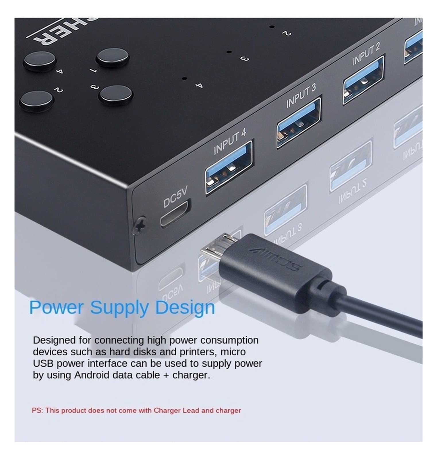 Commutateur KVM Commutateur de Partage USB3.0 à 4 Ports Commutateur KVM USB avec contrôleur répartiteur de Partage de PC for Clavier Souris imprimante Moniteur commutateur USB