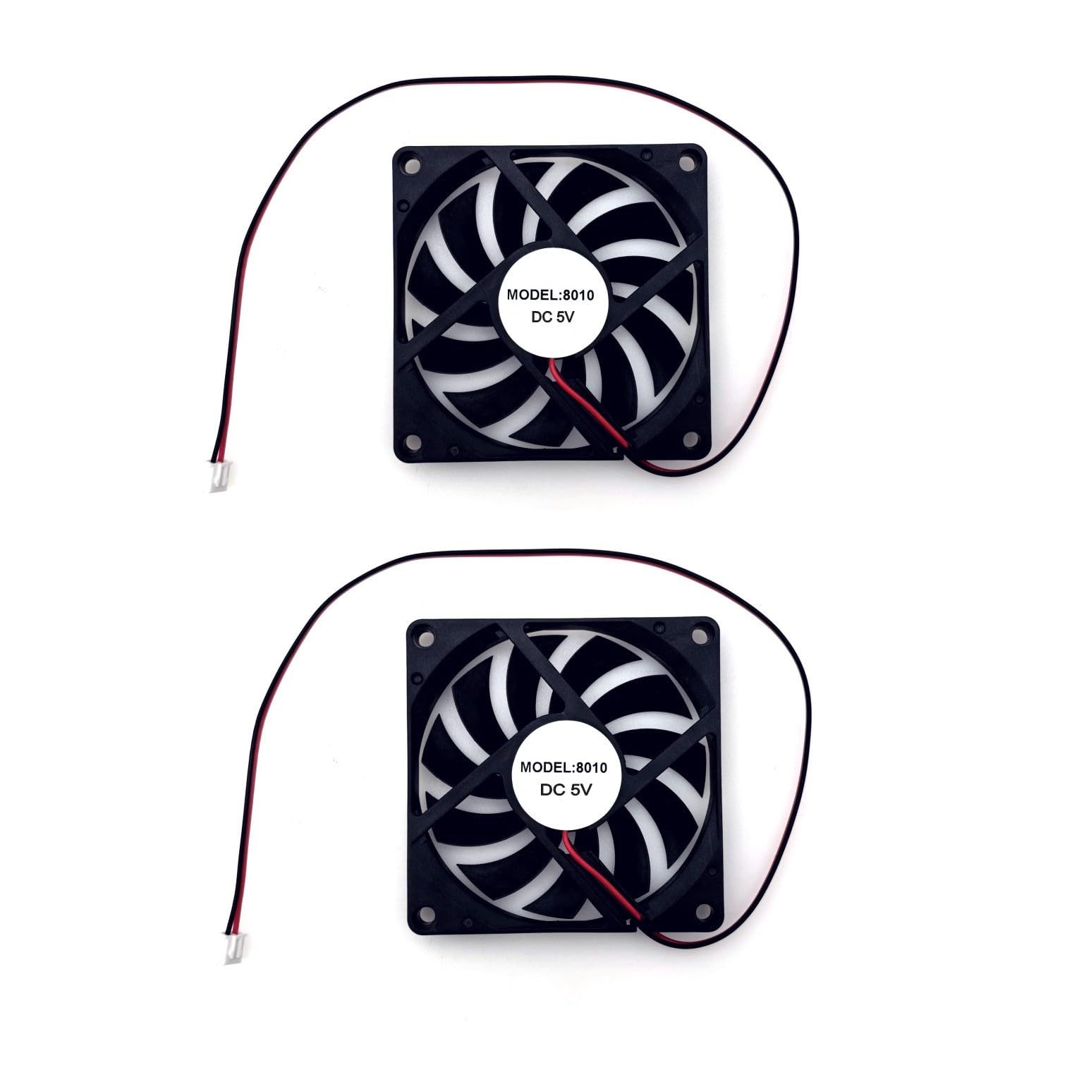 JZK 2 ventiladores pequeños de 80 x 80 x 10 mm CC 5 V, 80 mm con cables de 2 pines, 2800 rpm, 0,16 A, 8010, ventilador de CC sin escobillas de 8 cm, ventilador de impresora 3D, ventilador de carcasa