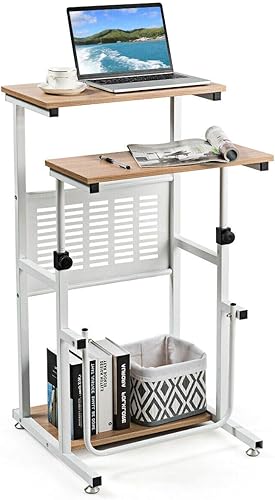 Miniatura 8 de Tangkula Small Standing Desk, Height Adjustable Teacher Podium Stand, Compact Standing Table Lectern Podium, Laptop Desk with Footrest, Suitable for