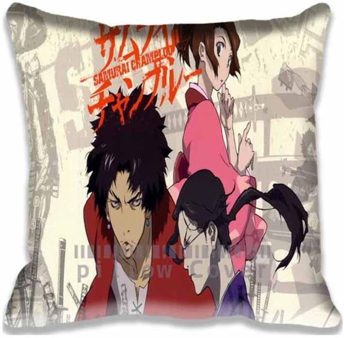 Samurai Champloo - Mugen, Jin, and Fuu Unique Throw Pillow Covers Print , Anime Pillows Bedroom Cotton Case Artistic Decorative Pillowcase Set for Home and Hotel