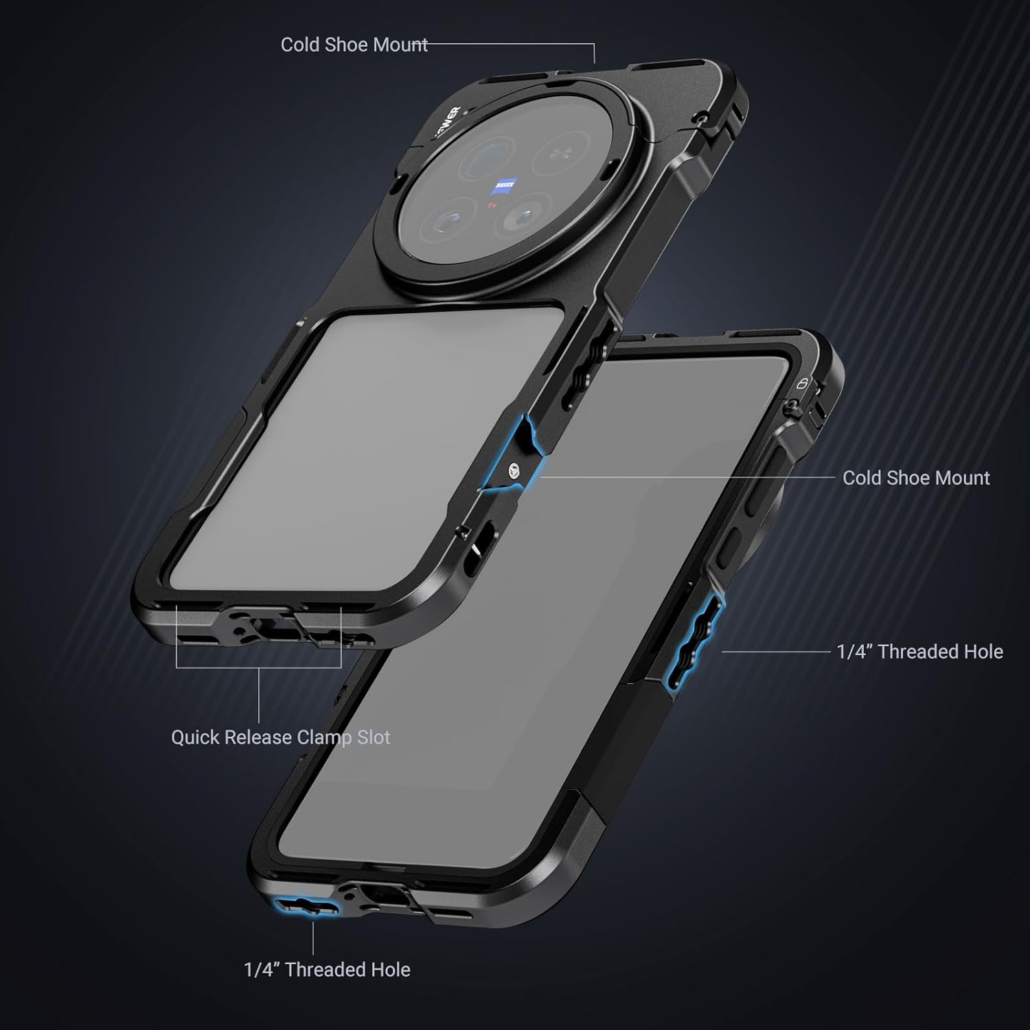 NEEWER X200 Ultra Phone Cage, Quick Release Video Rig Stabilizer for Vlogging Filming Recording with 67mm Filter Ring 17mm Lens Backplate Filter Wrench Compatible with VIVO X200 Ultra, PA146 (Black)