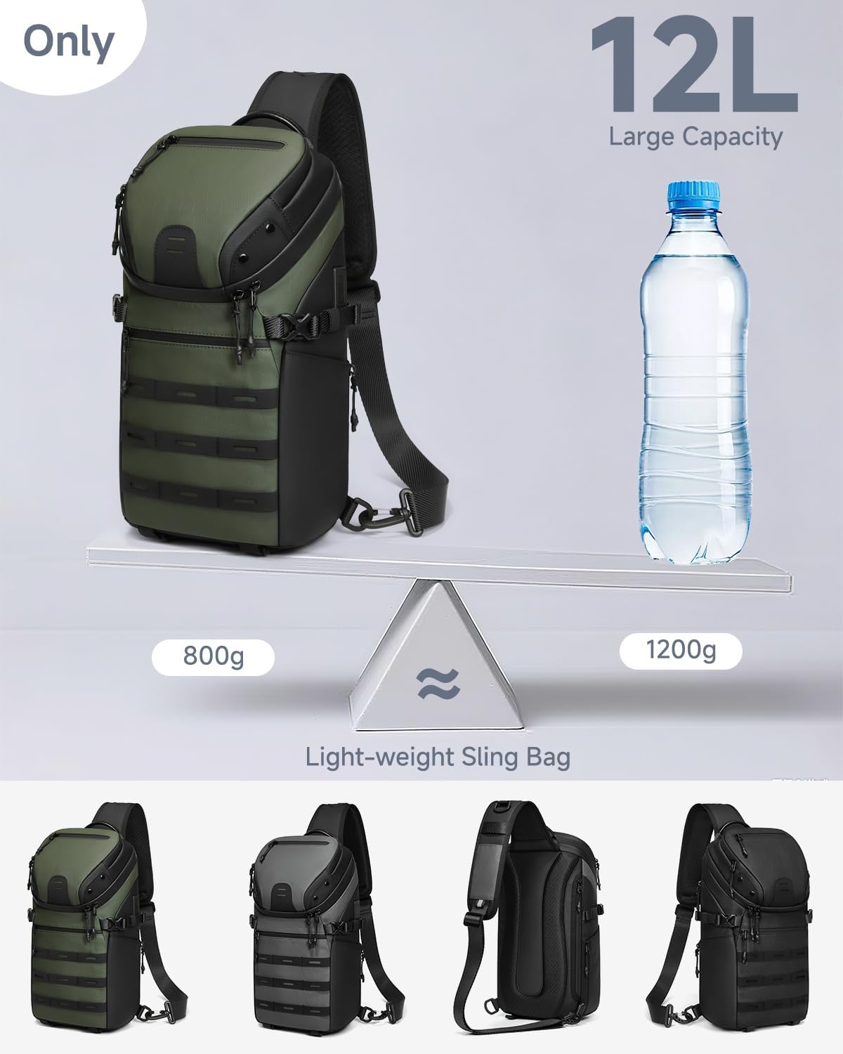 Somago Sling Backpack with USB Charging Port Water-Resistant Tactical Backpack Crossbody Chest Bag with Anti-theft Pocket - Image 9