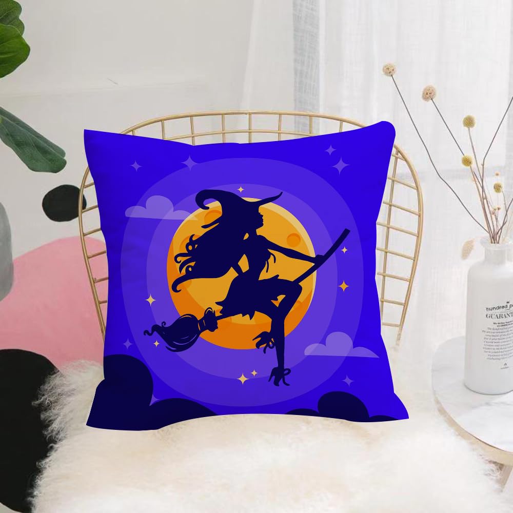 HYOSXW Cushion Cover,Throw Pillow Case Home Decorative for Living Room Bedroom Sofa Chair 16X16 Inch,Halloween witch silhouette on a broom opposite the moon.,Pillowcase 40X40cm