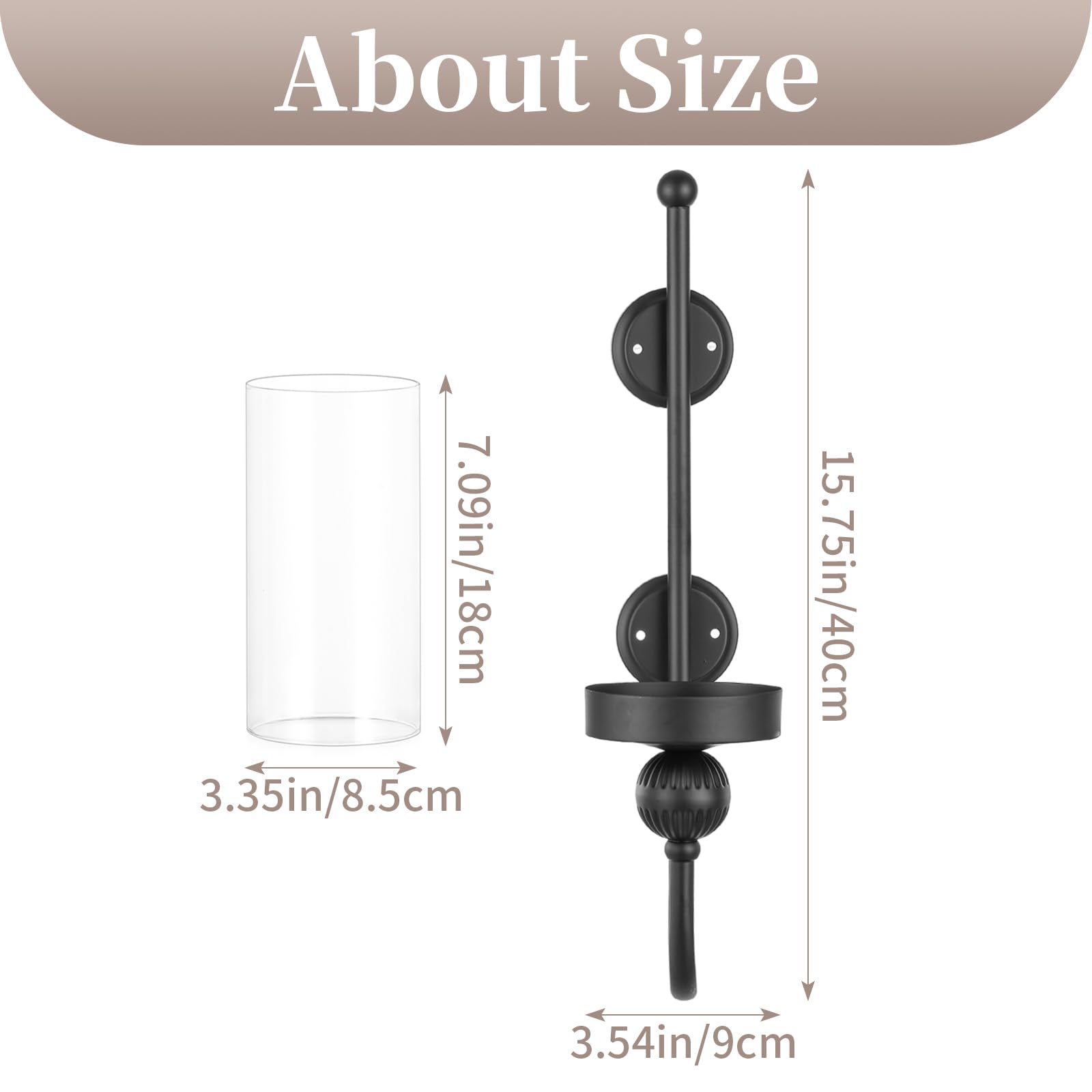 Sziqiqi Negro Portavelas de Pared Metálicos: Apliques para Pilares Juego de 2 con Cristales Antiviento - Soportes Modernos de Pared para Velas como Decoración de Pared para Salón Baño Dormitorio