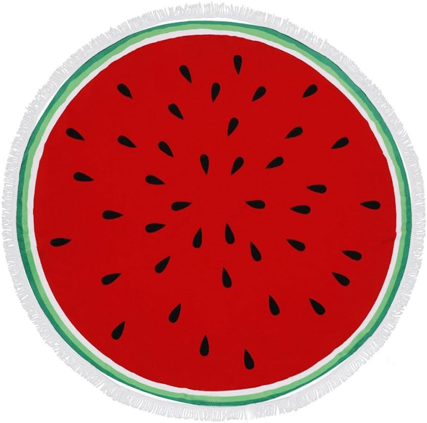 Thick 62" Round Beach Towel Blanket Sand Resistant, Quick Dry, Absorbent and Packable Microfiber Beach Throw Towel (Watermelon Beach Towel)