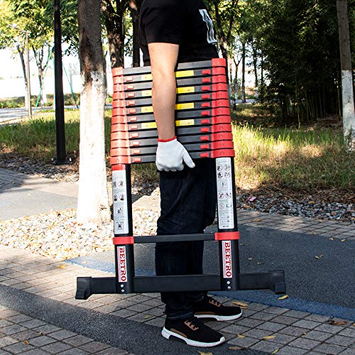 Beetro 12.5Ft Aluminum Telescoping Ladder, Extension Folding Ladder, Multipurpose Ladder For Roofing Business, Outdoor Working, Household Use And More, 330 Lb Capacity, Red #TOP7