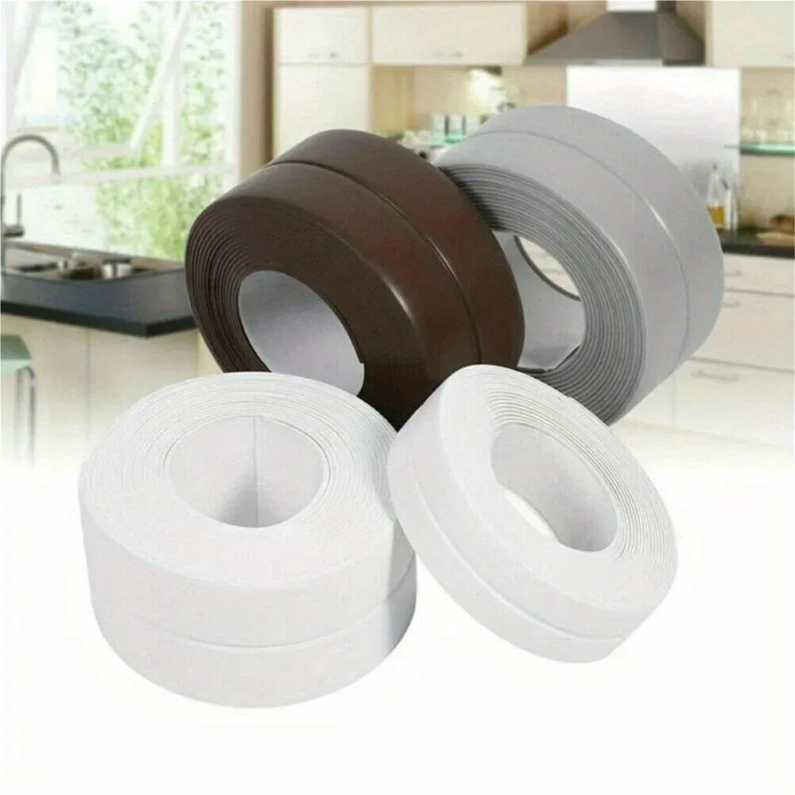 Nastro sigillante, 2 Rotoli da 3, m in PVC for lavandino del Bagno, Adesivo Parete Autoadesivo(Gray,3.8CMx3.2M)