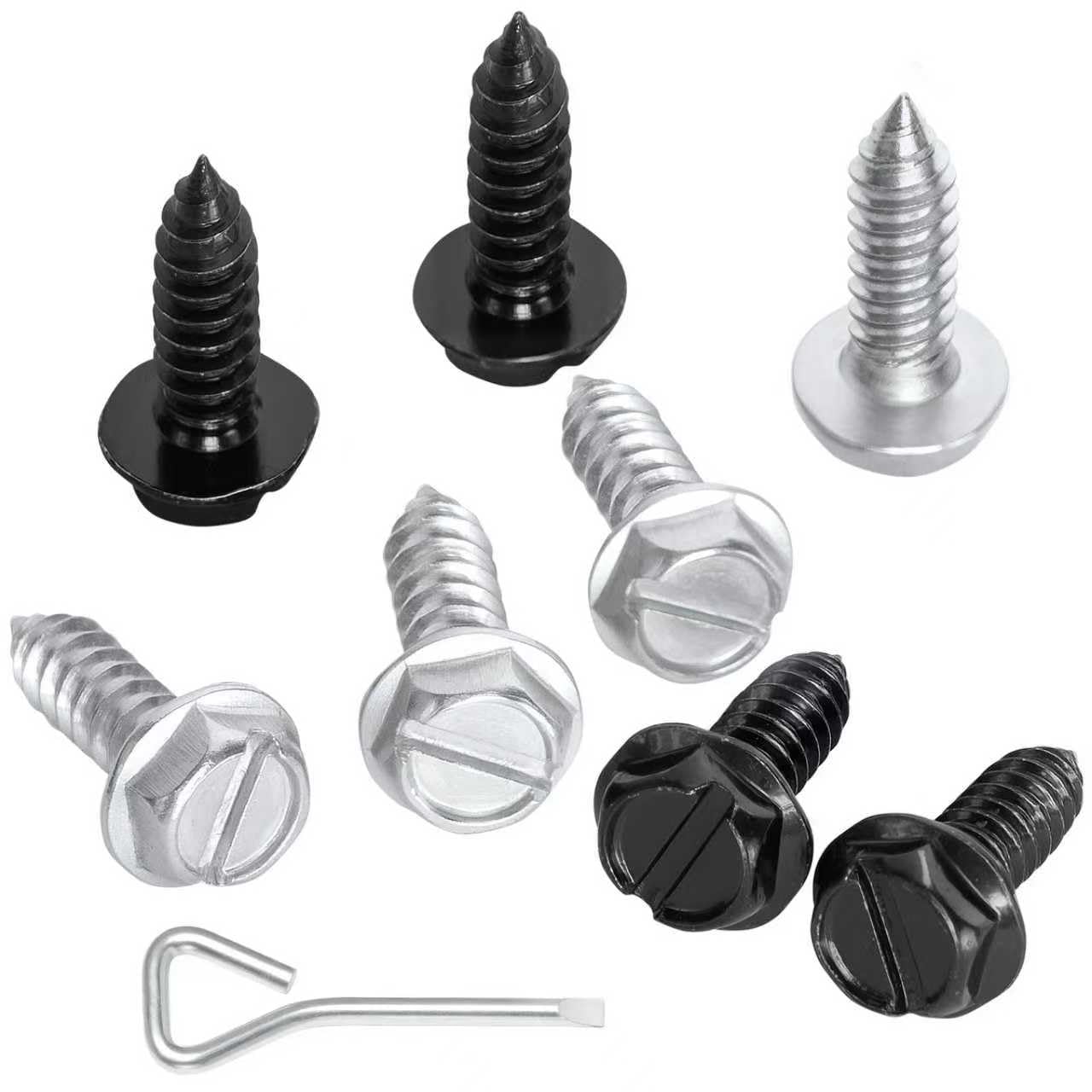 8PCS License Plate Screws for Car, Rustproof Stainless Steel Screws, License Plate Bolts, Stainless Fasteners for License Plates with Screwdriver (Black + Silver, 8 PCS)