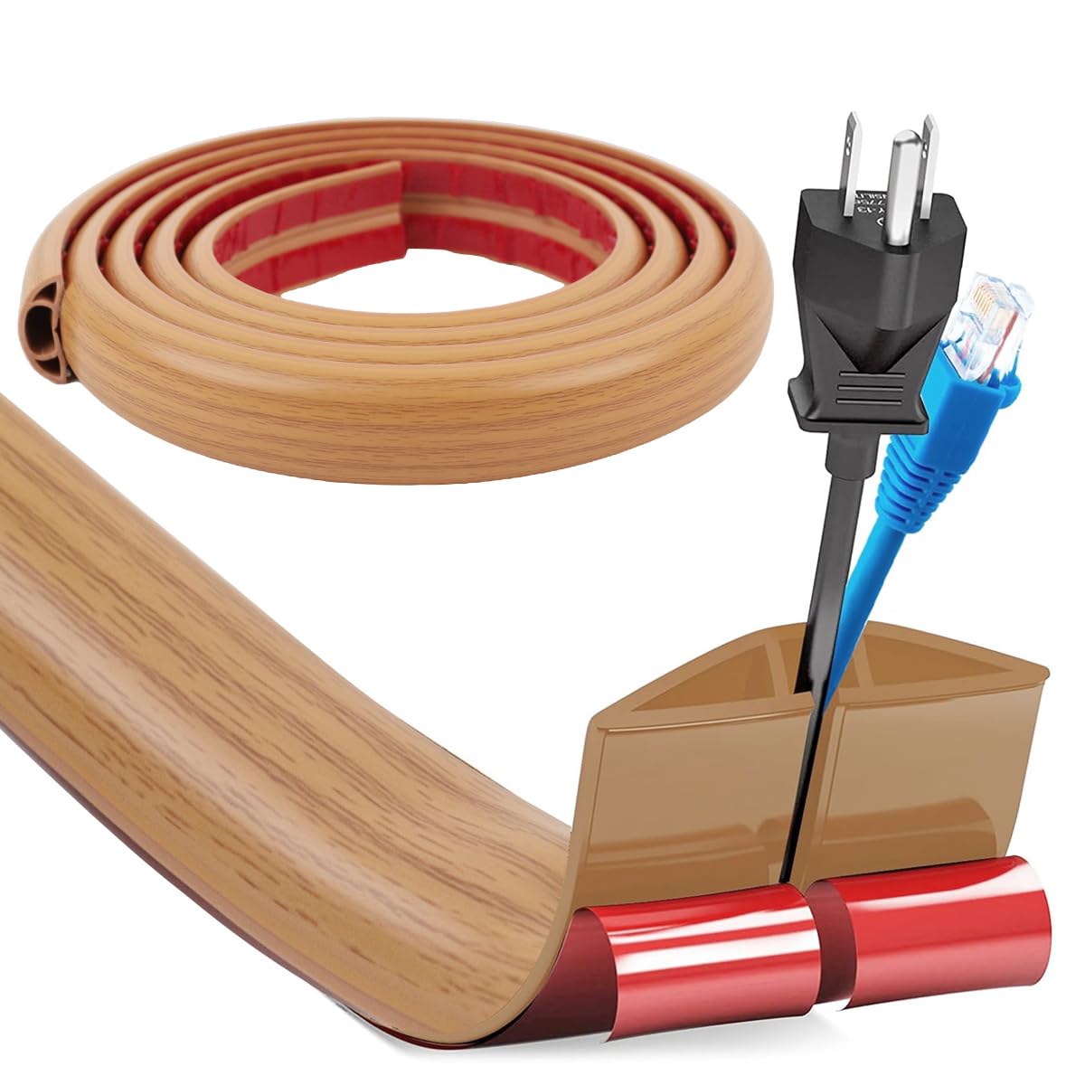 Serplex® 6.6ft Self Adhesive Floor Cord Cover PVC Cord Hider Floor Cable Management Wire Protector Cover Soft PVC Power Cable Protector for Offices, Gym, Exhibitions, Cable Cavity: 0.39"(W) x 0.27"(H)-image-44