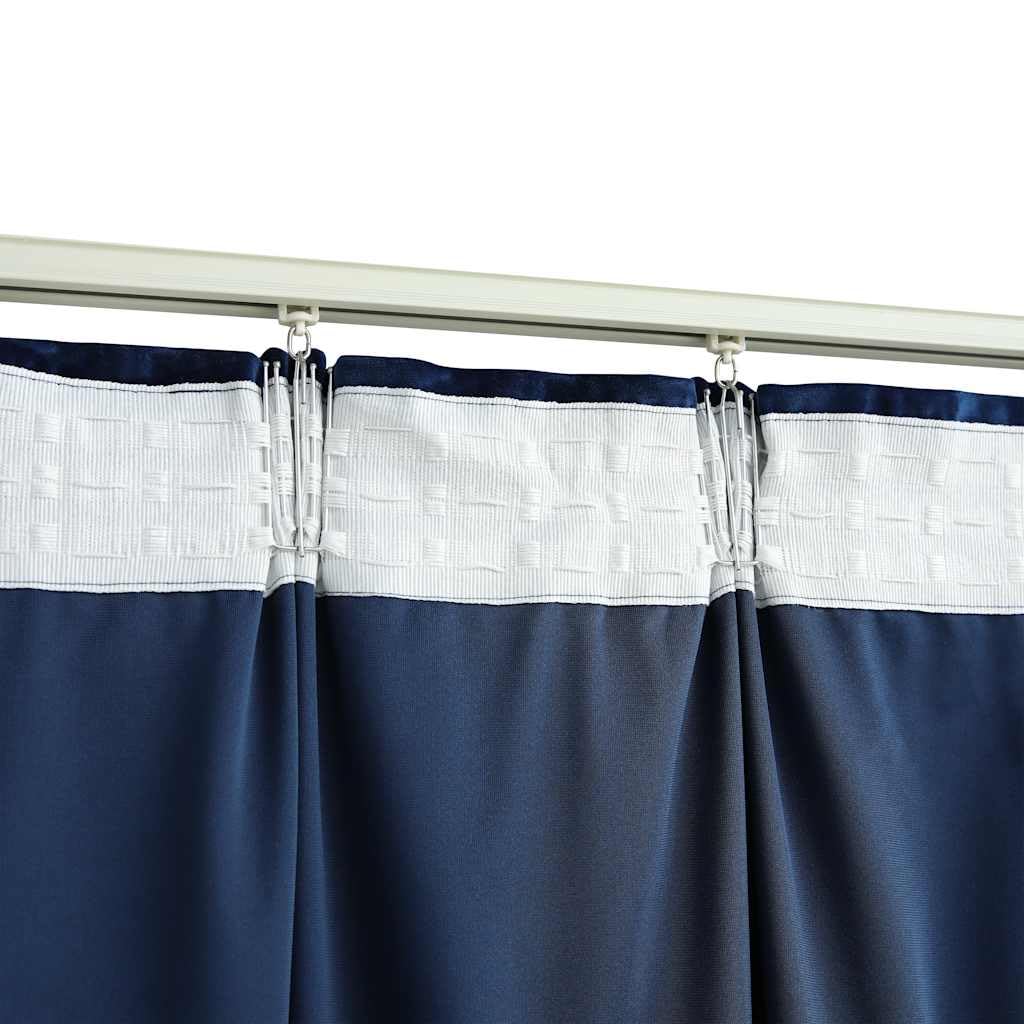 Lot de 2 rideaux occultants en velours bleu foncé - 140 x 245 cm - Avec crochets en métal - Brise-vue et protection solaire - Pour salon, chambre à coucher