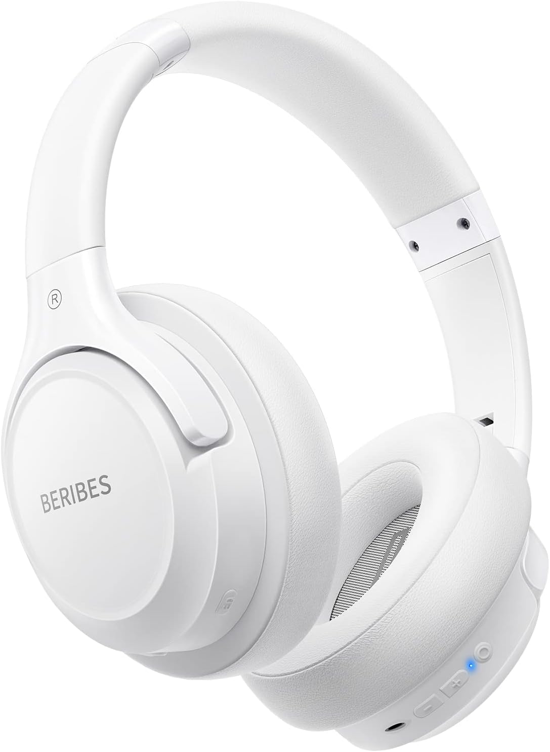 BERIBES Bluetooth Headphones Over Ear, 65 Hours Headphones Wireless Bluetooth with 6 EQ Modes, HiFi Stereo, Built-in Microphone, Foldable Wireless Headphones for Mobile Phones/iPad/Laptops/PC (White)