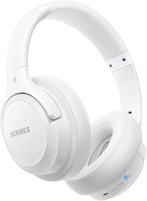 BERIBES Bluetooth Kopfhörer Over Ear, 65 Std Kopfhörer Kabellos Bluetooth mit 6 EQ-Modi, HiFi Stereo, Eingebautes Mikrofon, Faltbares Wireless Headphones für Handys/iPad/Laptops/PC (Weiß)