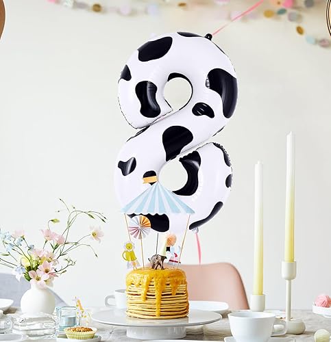 Miniatura 2 de Globo de número 8 de 40 pulgadas de aluminio Mylar con el número 8, globo con estampado de vaca para cumpleaños de 8 años, baby shower, suministros