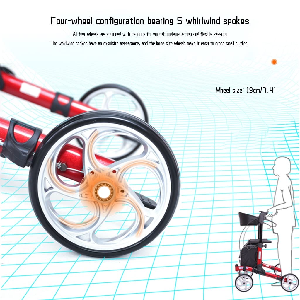 Rollator Mobility Walking Aid dla osób starszych, składany chodzik Rollator dla seniorów, Rolling Mobility Walking Aid z (czerwony 61,5 x 69 x 77,7 cm)