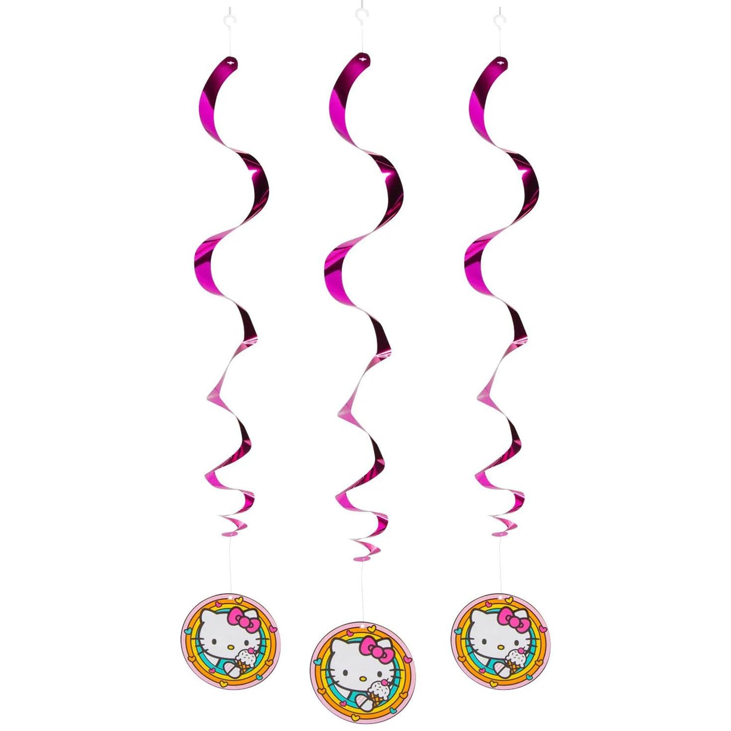 Hello Kitty Pink Foil Hanging Swirl Decorations, 30-Inch (3 Count), Sanrio Ceiling Swirl Streamers for Birthday Parties, Kids Room Décor and Themed Events
