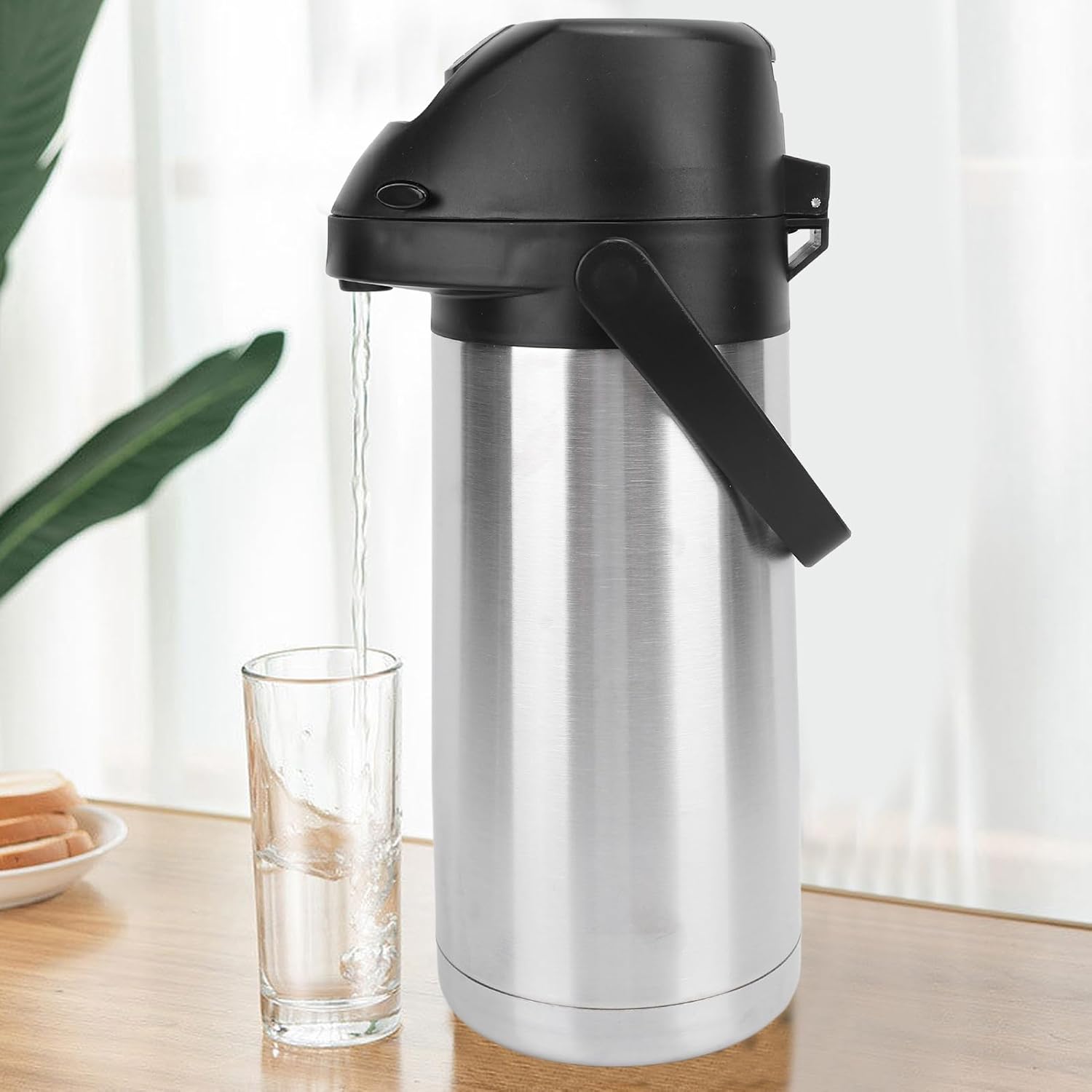 Coffee Carafe, Insulated Stainless Steel Thermal Coffee Container Coffee Warmer Hot Water Dispenser Coffee Dispenser Hot Beverage Dispenser with Pump for Water Drinks (1.9L)