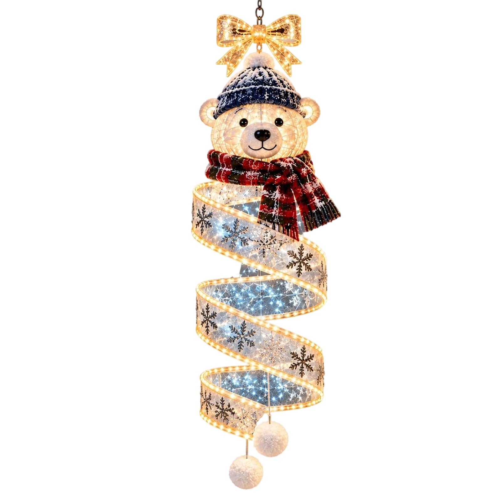 Christmas Magic Spiral Hanging LED Light Collection,Bow Tie Star Polar Bear (#A)