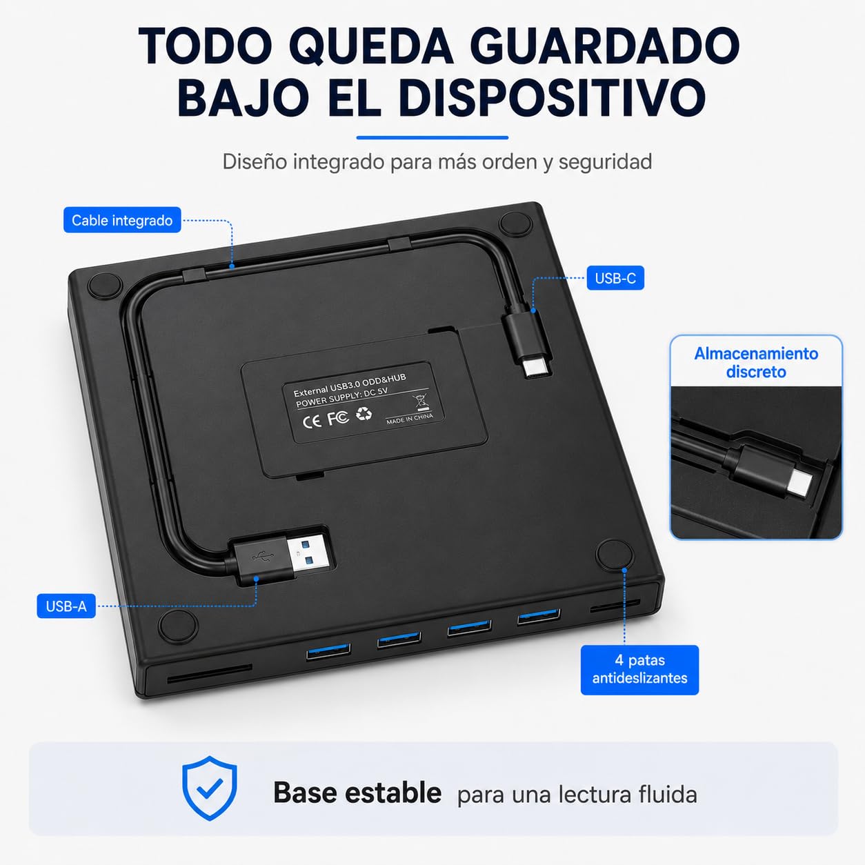 Lettore Blu-ray Esterno 7 in 1, Masterizzatore DVD CD, Hub USB 3.0 USB-C, 4 USB, SD TF, per PC Windows Mac