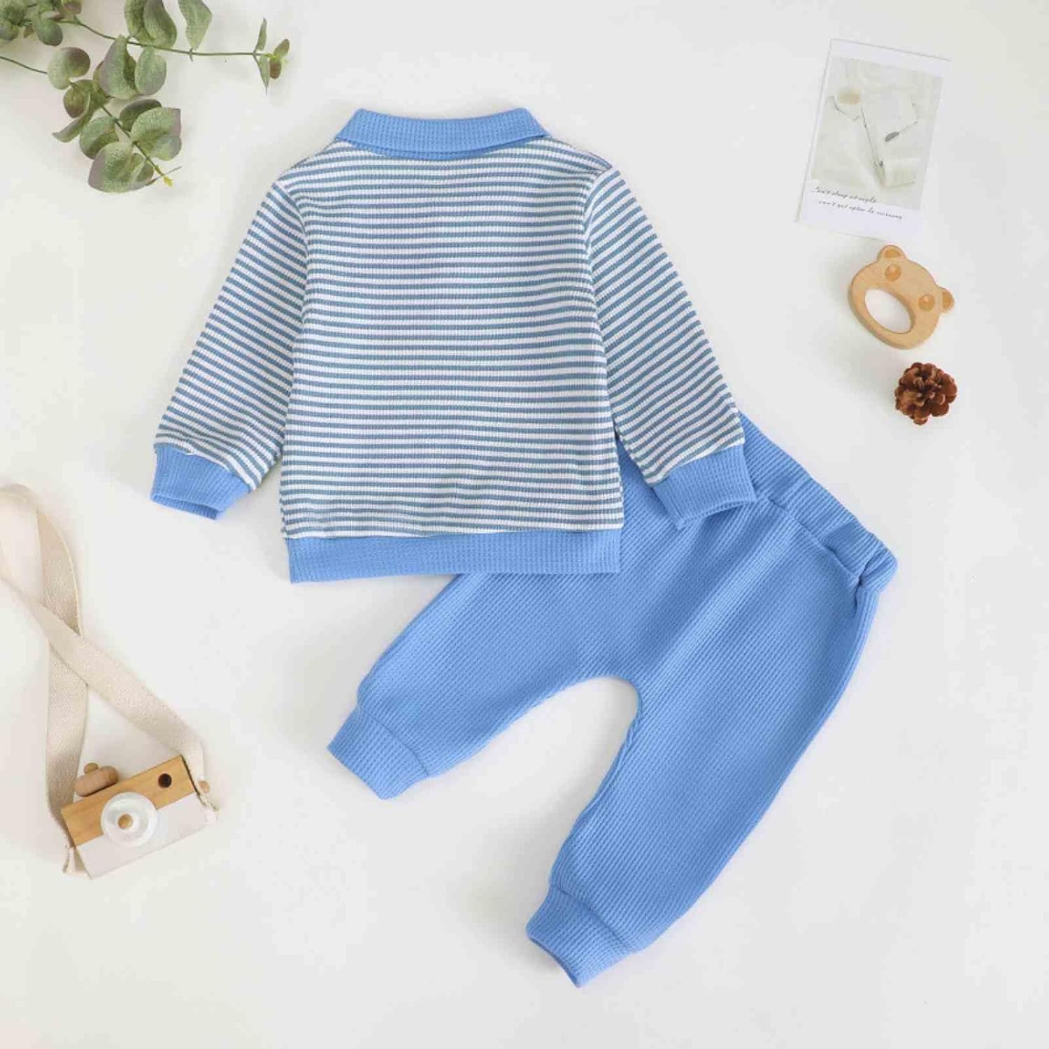 Toddler Baby Boy Outfits Long Sleeve Lapel Waffle Sweatshirt Top Pants Sets Fall Winter Newborn Baby Clothes 0-3T - Image 4
