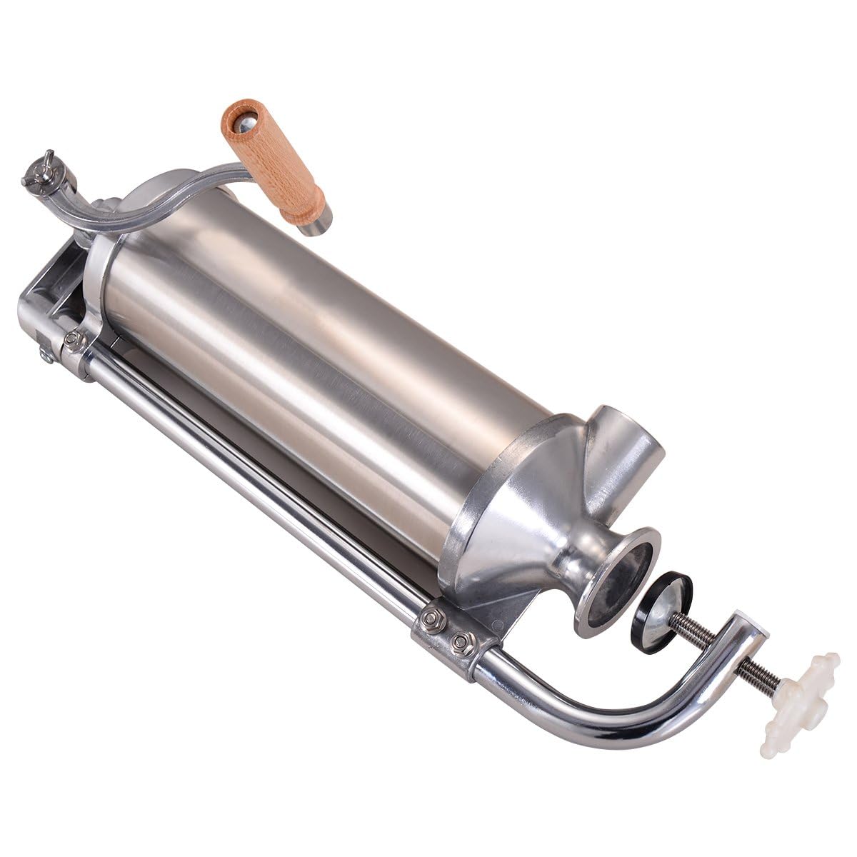 COSTWAY 2,5kg Embutidora de Chorizos, Embutidora Manual de Salchichas de Acero Inoxidable con Base Fija y 4 Tubos de Llenado, Máquina Casera para Embutir Salchichas para Hogar Fiesta