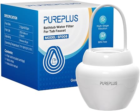 PUREPLUS Bathtub Bath Water Filter for Tub, 11 Stages Kinder Filter for Bathtub, 2500 Gallons Filtration,Reduces Chlorine & Heavy Metals, Removes Contaminants for Softer Skin and Hair, BPA Free