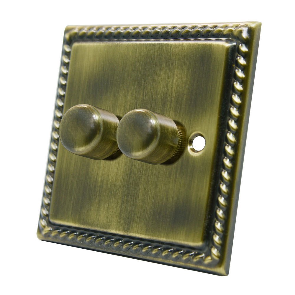 Alliance Electrical Georgian Antique Brass 2 Gang Dimmer 400W - 10 Amp Double 2-Gang 2 Way 400W Light Dimmer Switch