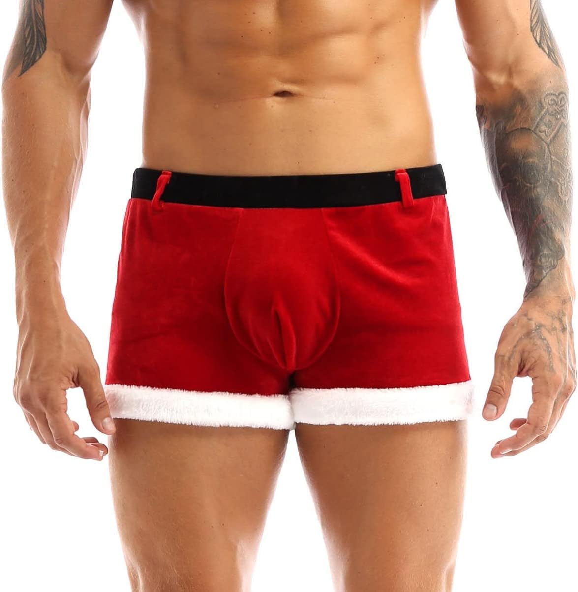 Alvivi Men's Velvet Christmas Santa Claus Panties Boxer Shorts Underwear Holiday Cosplay Costume