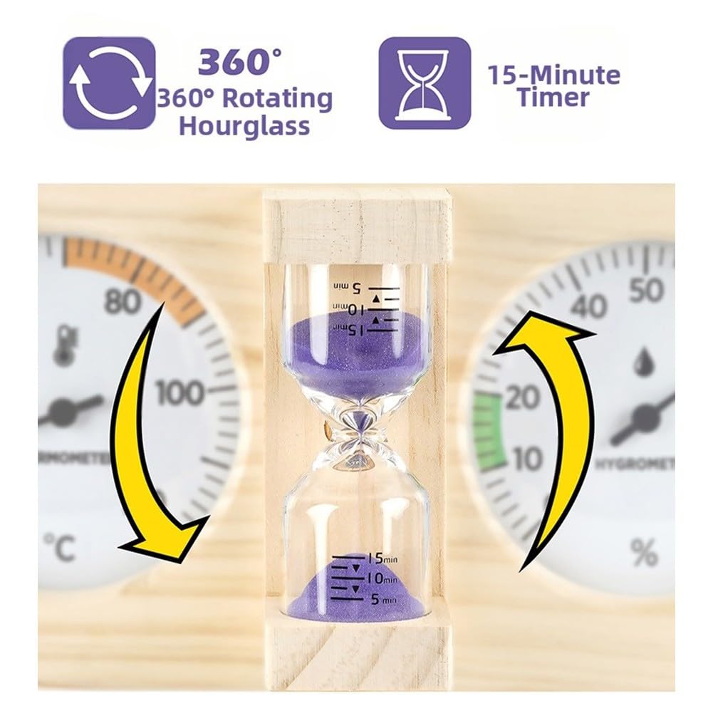 Elegancki termometr do sauny 3 w 1 z drewna, higrometr i 15-minutowy timer do pomieszczenia