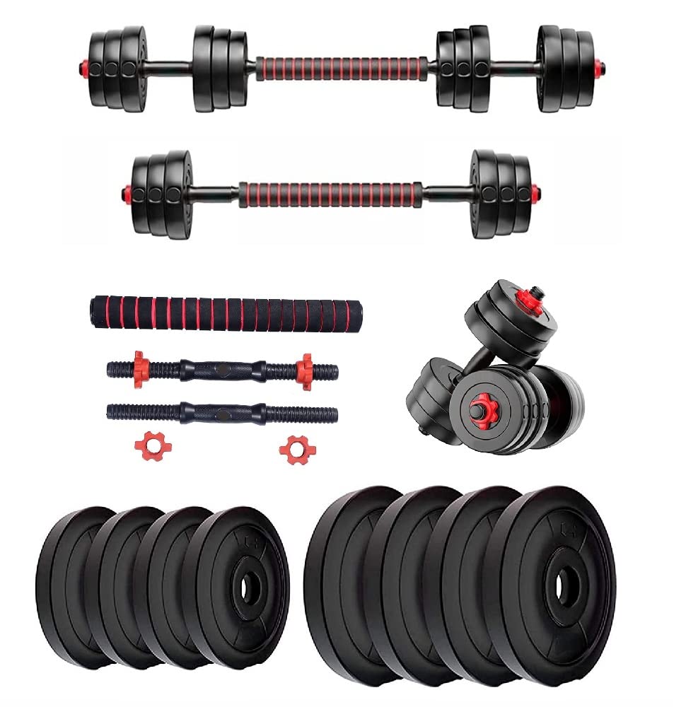 Bodyfit Home Gym Set (8kg -60kg) Weight Plate +1 Extension Rod, 2 xStar Dumbbell Rods, for Home Workouts; (6 Months Warranty) (20Kg Weight Plates)
