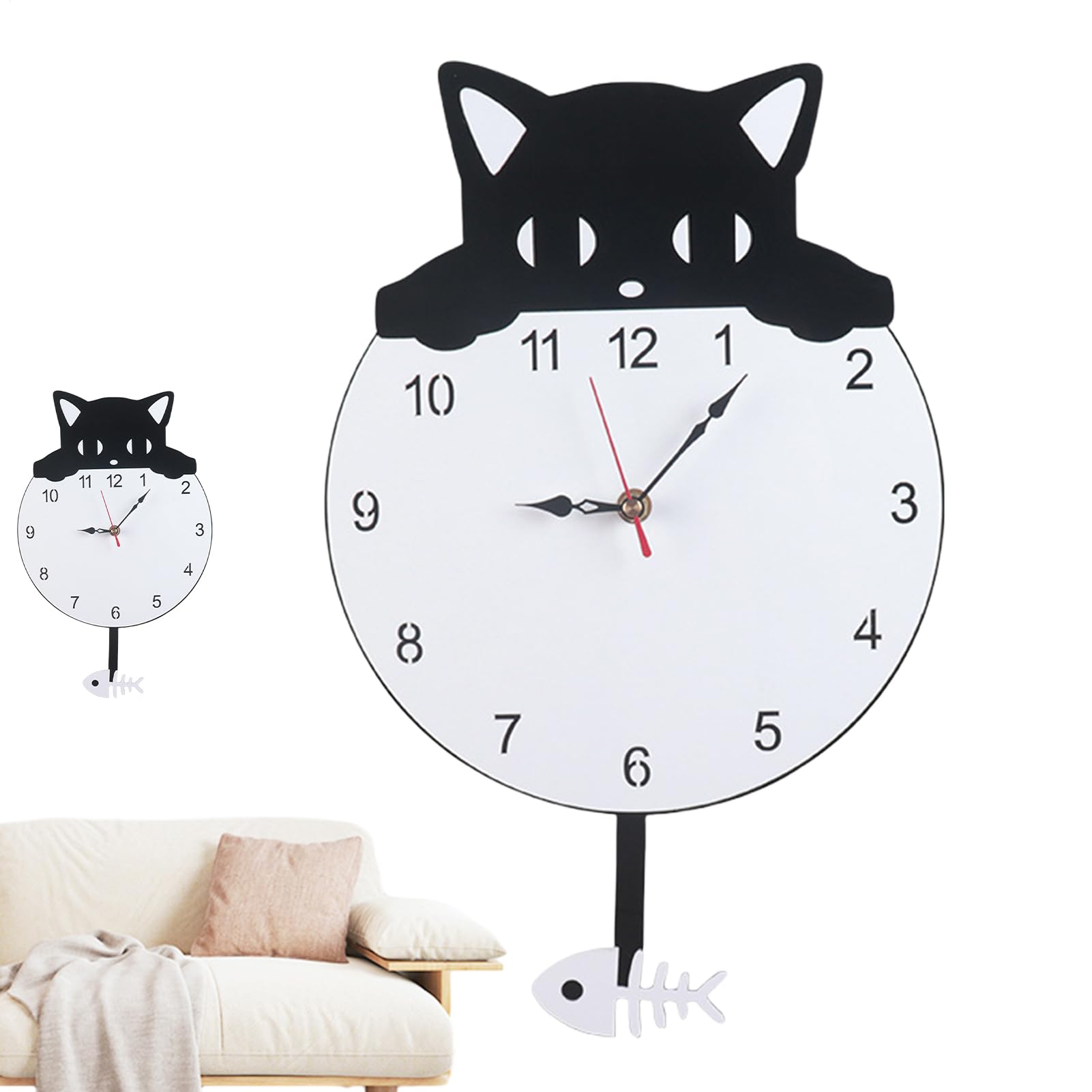 Horloge murale chat silencieuse à pendule oscillant en acrylique moderne