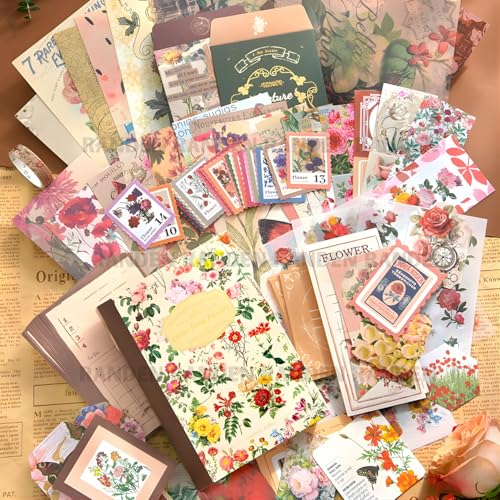 Image of RANDEN Flower Journaling Kit, 346PCS Vintage Scrapbook & Stationery Set with Aesthetic Stickers, Ephemera Pack and Journal Supplies for Bullet Journals, Planners, Albums & Creative Crafts (Flower)