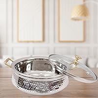 Vista 6 de Copper Hammered Kadhai Pan For Cooking And Serving, 5 inch, (With Brass Handles) (Cooper Kadhai, Pack of 1)