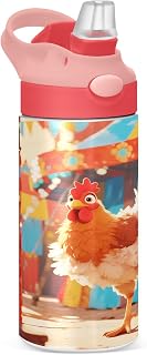 Colorful Chicken Near Circus Tent Insulated Water Bottle with Straw Handle for Kids 12 OZ Stainless Steel Vacuum Insulated Cup for Hot and Cold Drinks Travel Tumbler for Toddler Girls