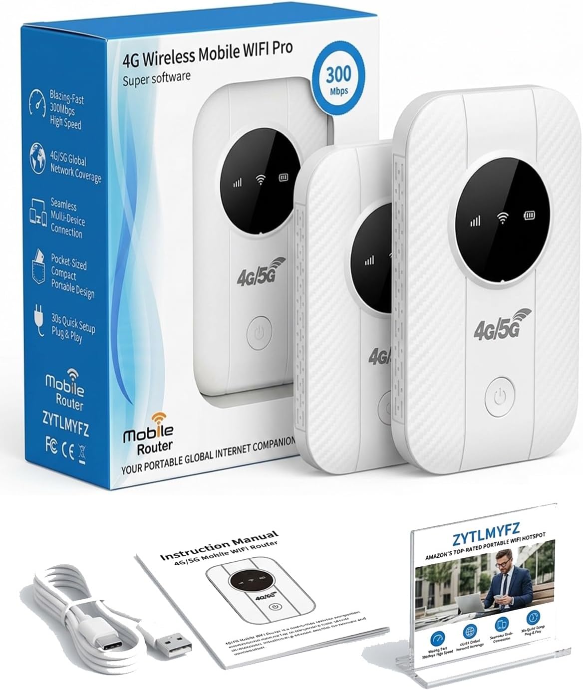 Ultra Link Pocket WiFi Satellite Internet Free in Your Porter Unlimited High Speed Smart Router Mobile Hotspot for International Travel up to 10 Devices(White 2pcs)