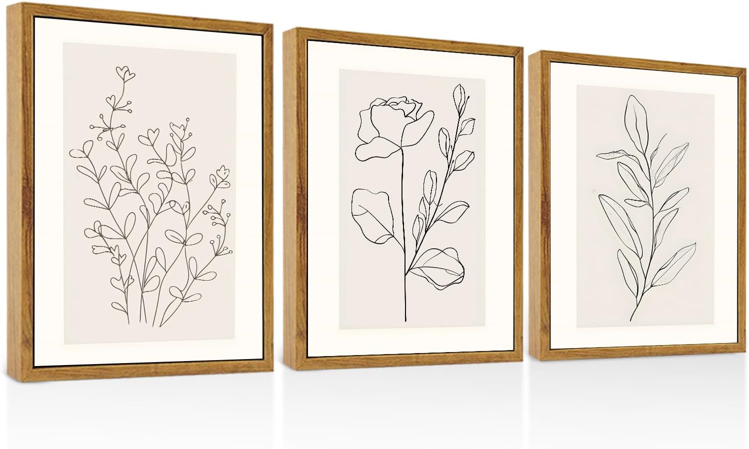 ARTZIO Abstract Canvas Black And White Wall Art,Floral Plant Wall Decor,Framed Watercolor Oil Painting Canvas Print,Decorations For Bedroom,Farmhouse Bathroom Decor,Set Of 3pc 12x16in Ready To Hang