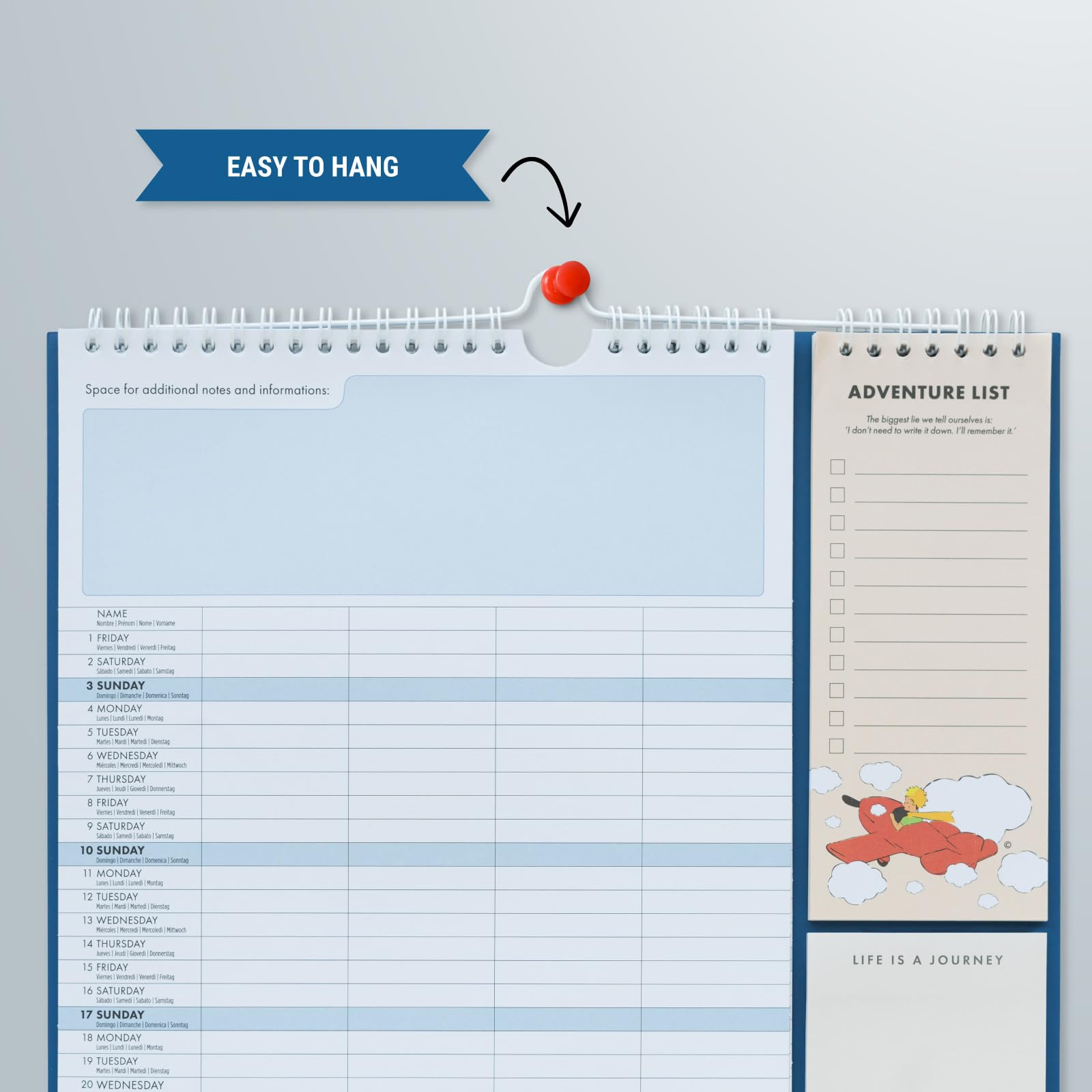 Calendrier Familial 2022-2023 Le Petit Prince - Planificateur Mural 16 Mois - Notes Adhésives & Stylo Inclus