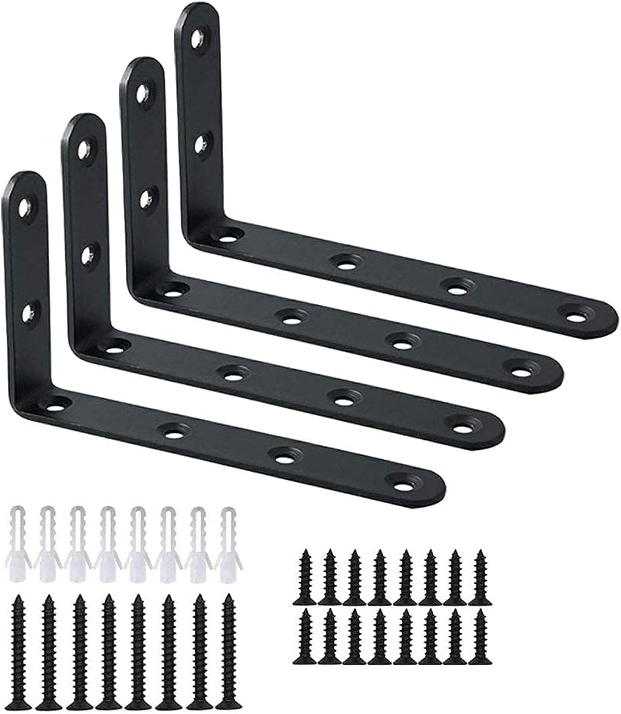 Corner Brace 4 Pcs Shelf Bracket Heavy Duty Black Steel L Corner Brace, Decorative Joint Angle Bracket for Shelf Shelves Wall Hanging Bracket with Screws (125X75mm(5 InchX3 Inch)