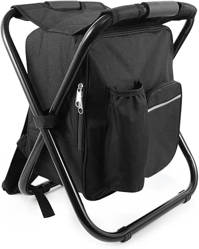 FCFKUK Portable Folding Backpack Stool with Cooler Compartment, Black